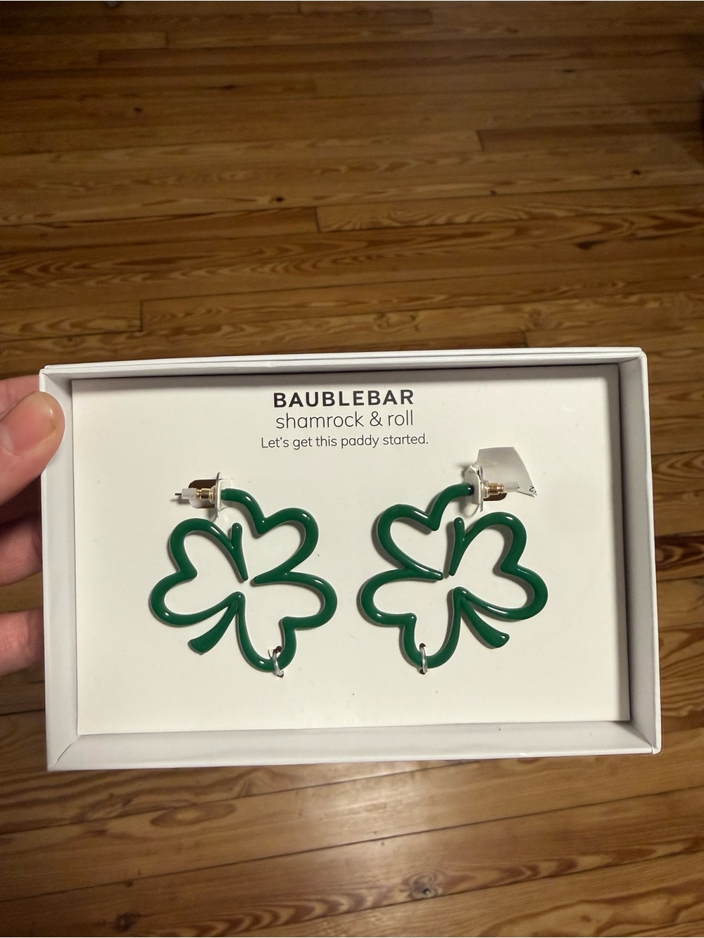 BaubleBar Green Shamrock Outline Drop Earrings